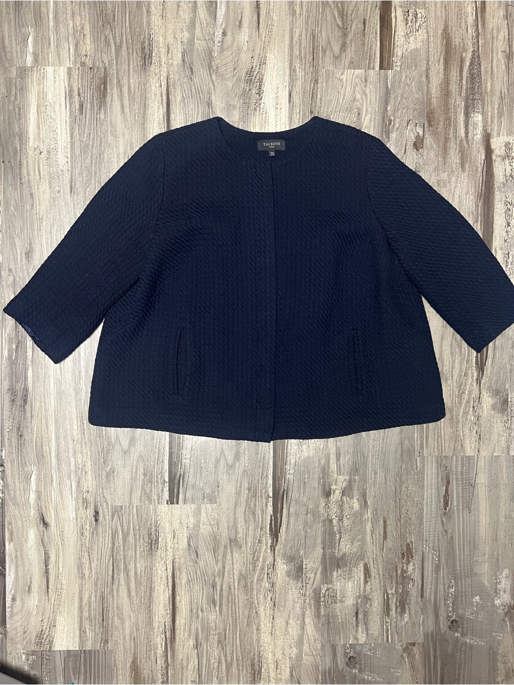 Talbots Woman Navy Blue Textured Cotton Full Zip Swing Jacket Blazer 18W